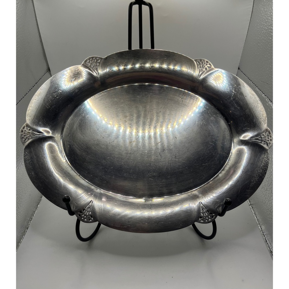 Vintage Silver‎ Plated Oval Serving Tray Decorative Art Deco Border